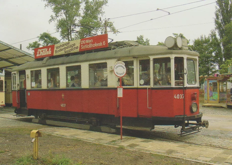 Postkort: Hannover Hohenfelser Wald med motorvogn 4037 ved Straßenbahn-Haltestelle (2003)