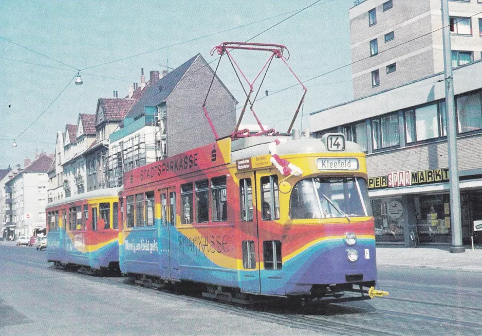 Postkort: Hannover sporvognslinje 14 med motorvogn 307 ved Uhlhornstraße (1970)