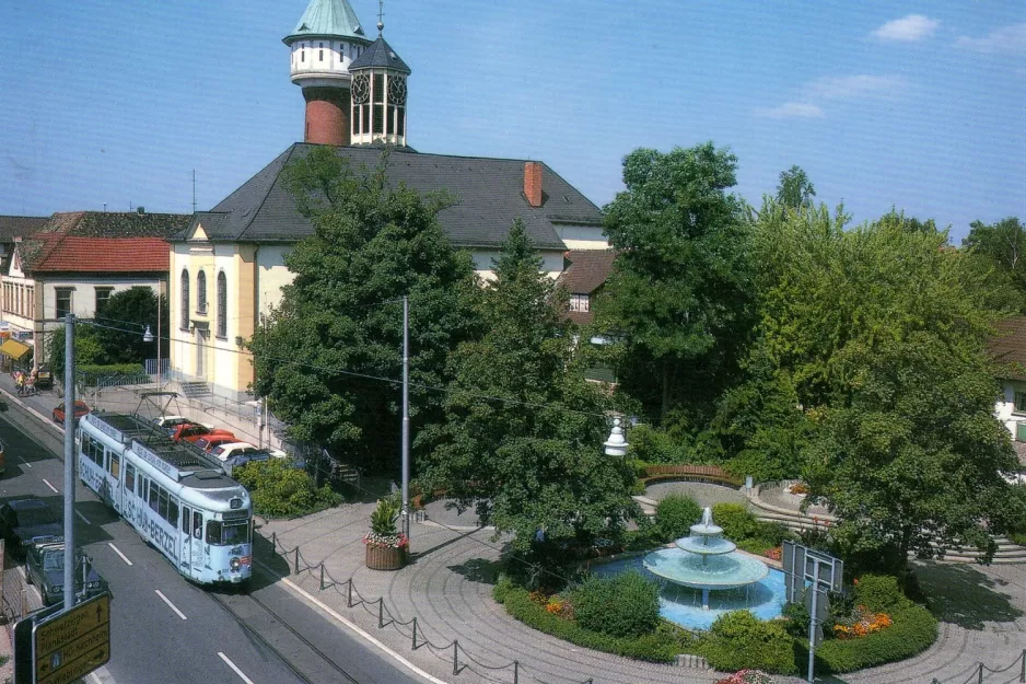 Postkort: Heidelberg sporvognslinje 22 med ledvogn 237 nær Rathaus (1980)