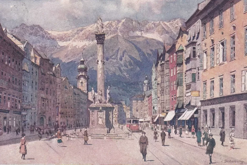 Postkort: Innsbruck på Maria Theresine Straße (1915)