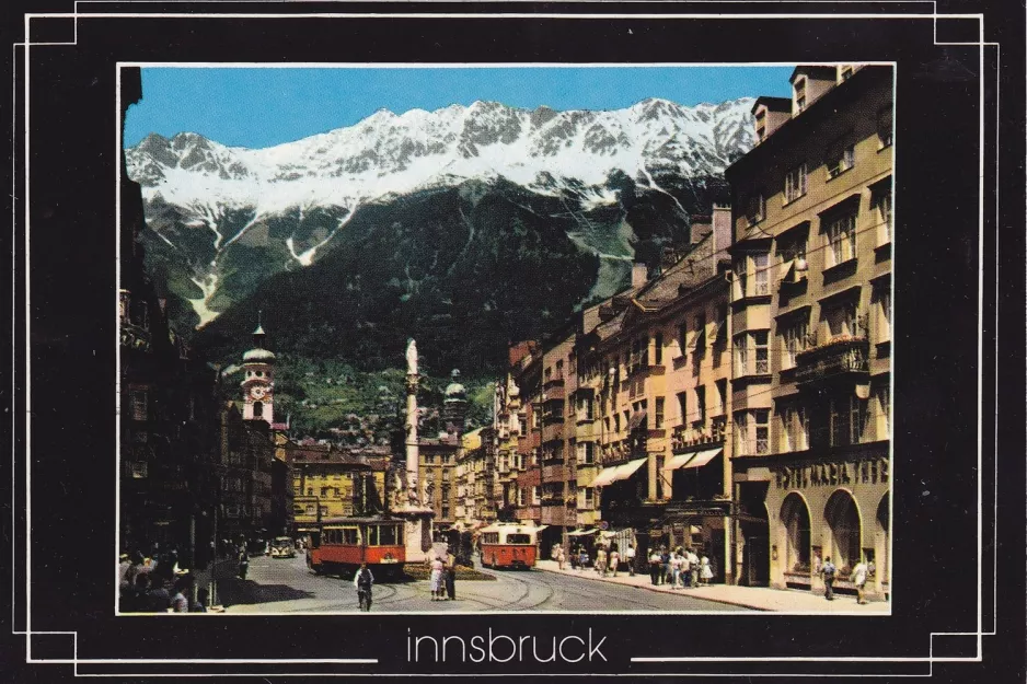 Postkort: Innsbruck sporvognslinje 3  på Maria-Theresien-Str. (1958)