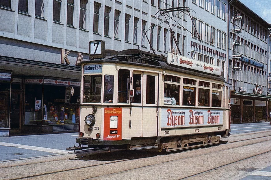 Postkort: Kassel motorvogn 202 nær Rathaus / Fünffensterstraße (1966)