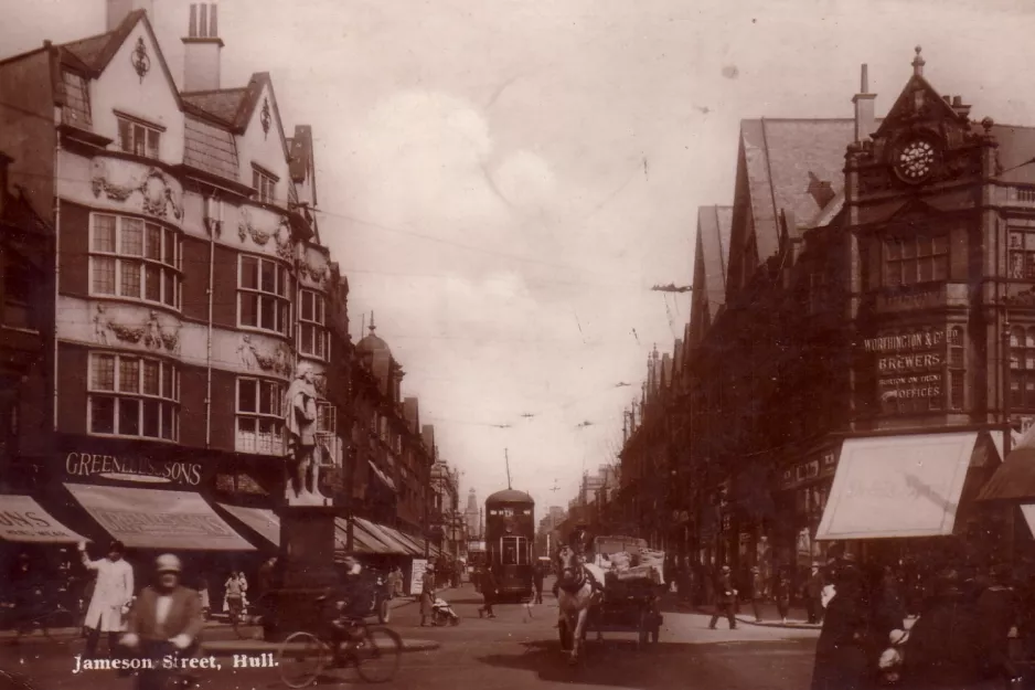 Postkort: Kingston upon Hull sporvognslinje  på Jameson St (1910)