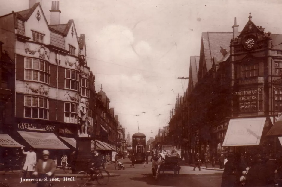 Postkort: Kingston upon Hull sporvognslinje på Jameson Street (1910)