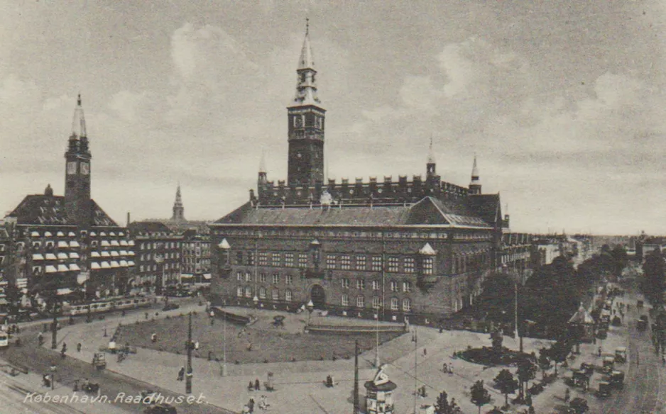 Postkort: København foran Palace Hotel (1934)