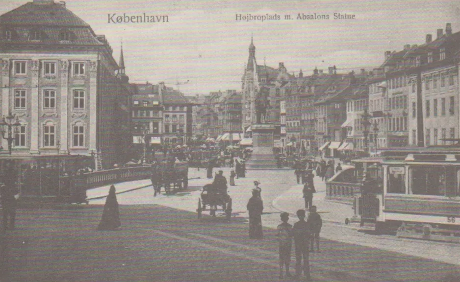Postkort: København motorvogn 56 nær Højbro Plads (1899-1901)