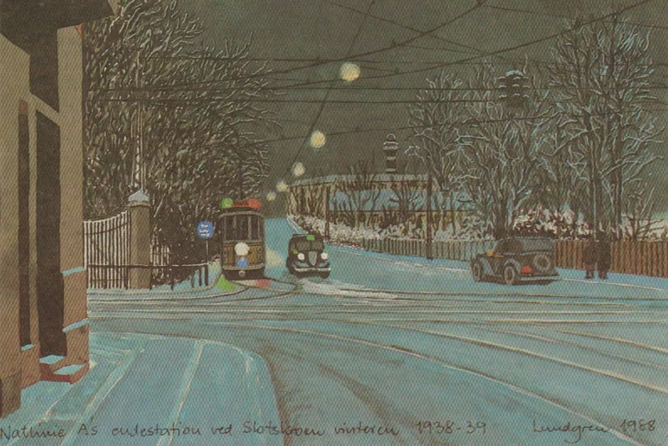 Postkort: København natlinje A ved Slotskroen (1938-1939)