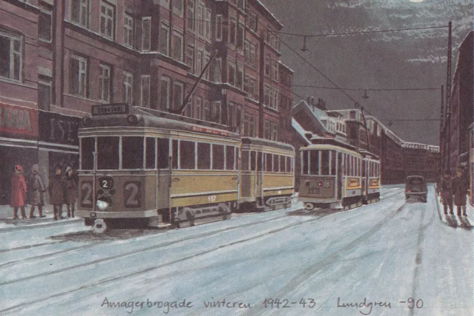 Postkort: København sporvognslinje 2  Amagerbrogade (1942-1943)