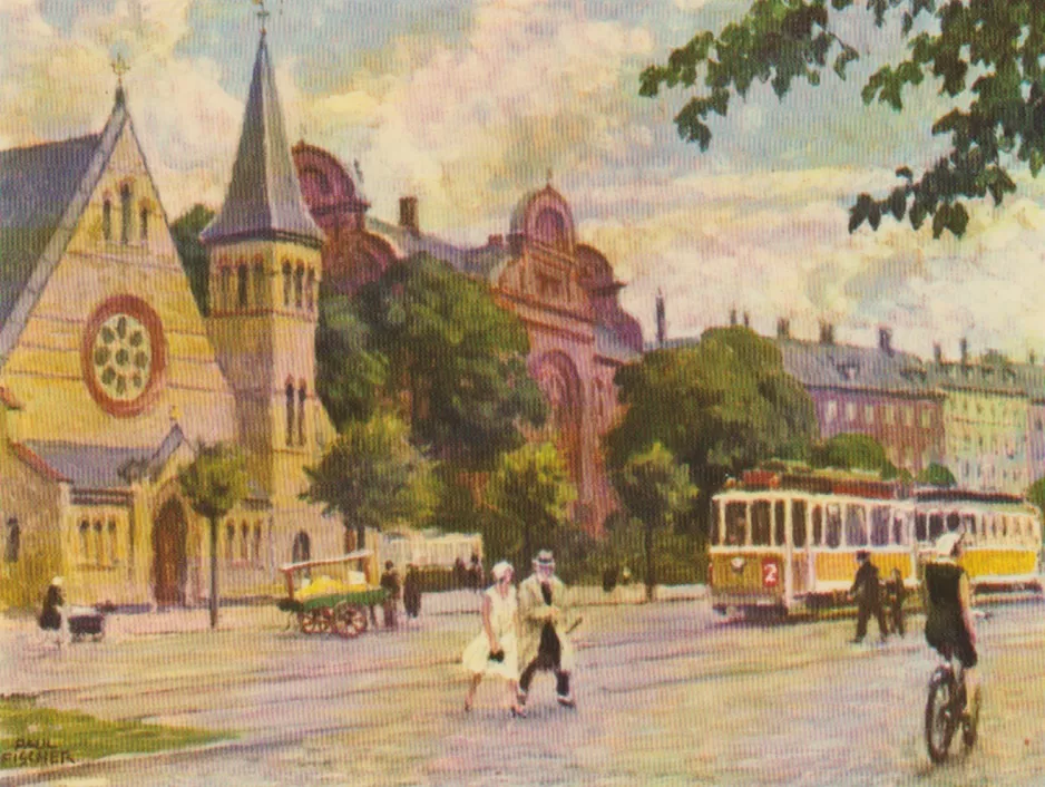 Postkort: København sporvognslinje 2 på Gyldenløvesgade (1924-1926)