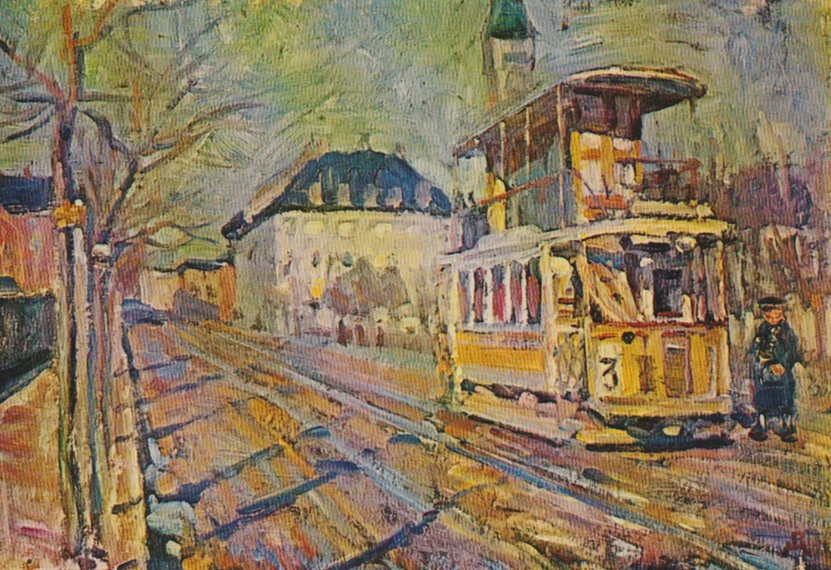 Postkort: København sporvognslinje 3 på Enghave Plads (1920)