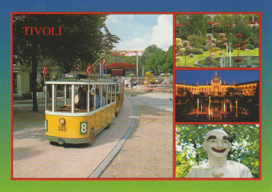 Postkort: København Tivoli med modelmotorvogn 305 (1985)