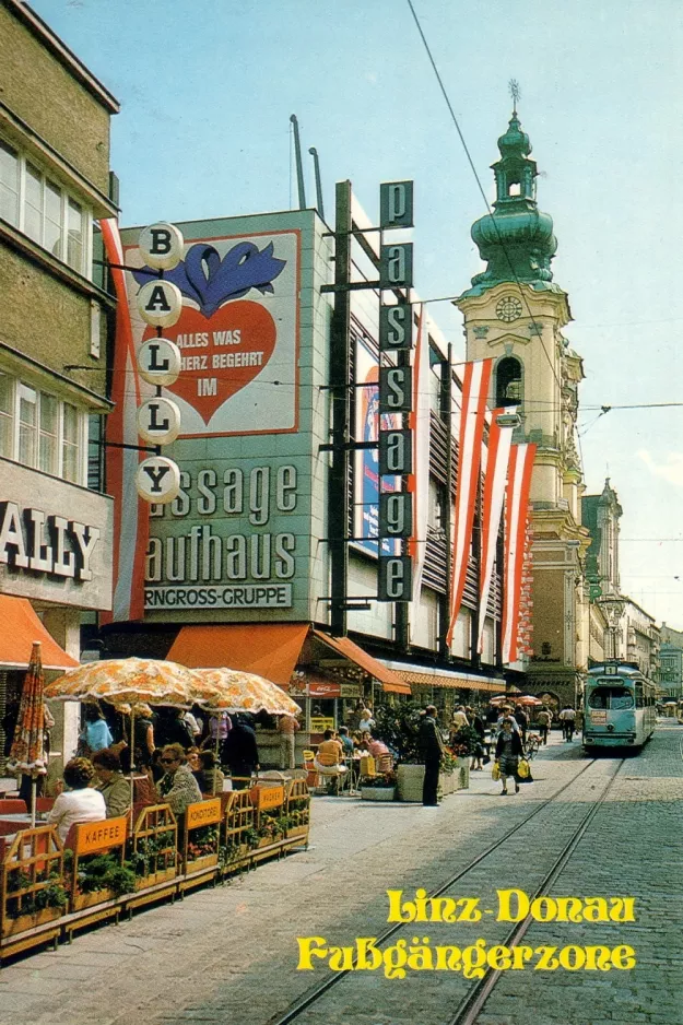 Postkort: Linz sporvognslinje 1 på Landstraße (1980)