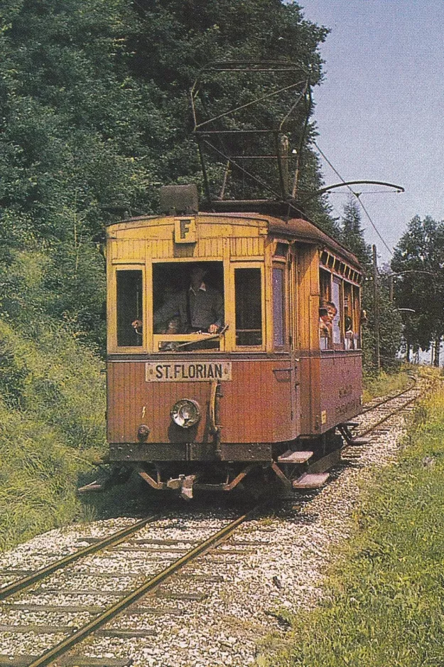 Postkort: Linz sporvognslinje F med motorvogn EM 3 nær St. Florian (1972)
