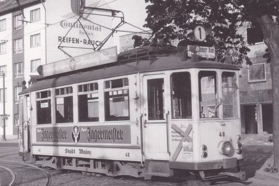 Postkort: Mainz motorvogn 48 ved Kreyßigstr. (1963)