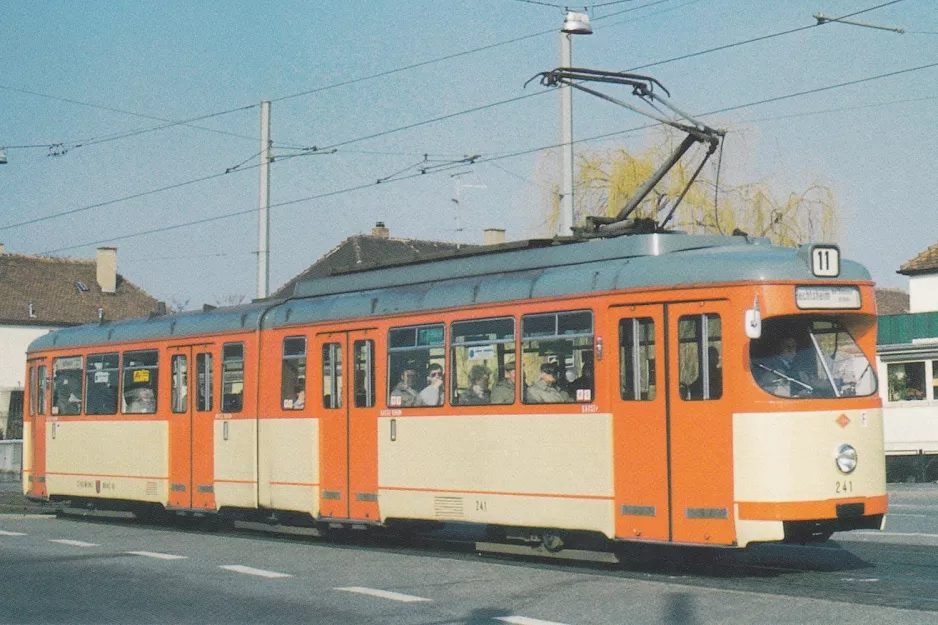 Postkort: Mainz sporvognslinje 51 med ledvogn 241 på Elbestraße (1984)