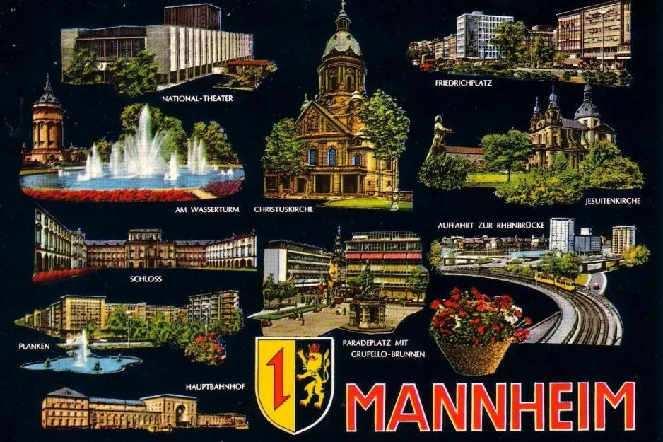 Postkort: Mannheim på Rheinbrücke (1958)