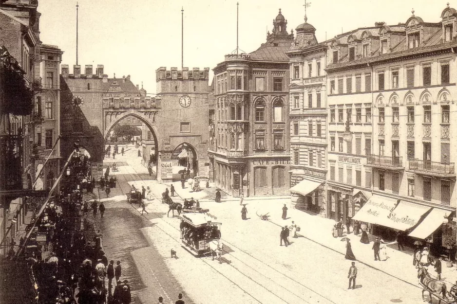 Postkort: München hestesporvogn på Neuhauserstraße (1900)