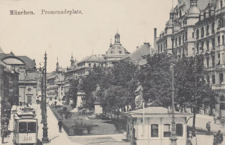 Postkort: München motorvogn 140 på Promenadeplatz (1912)