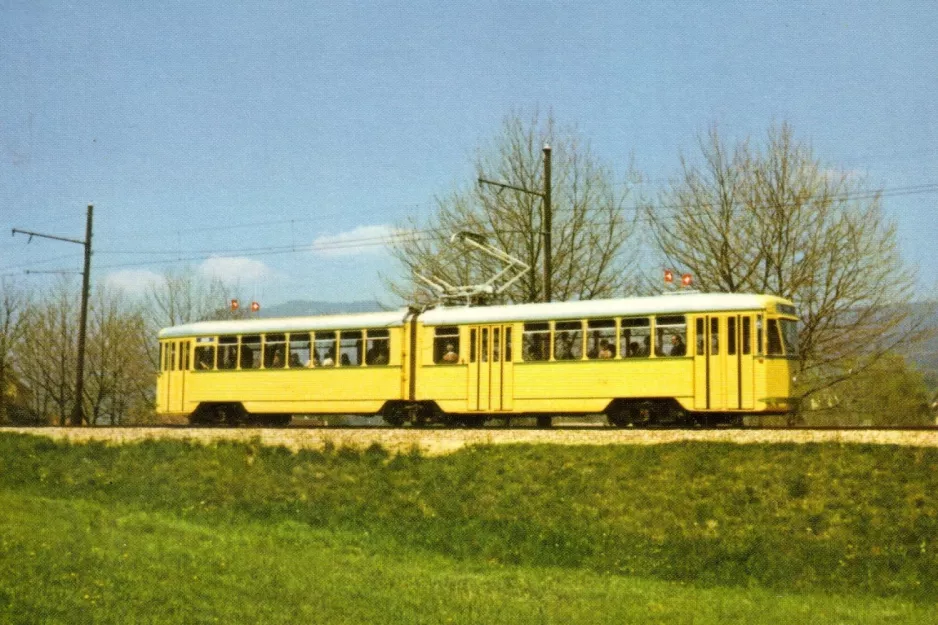 Postkort: Neuchâtel regionallinje 215 med ledvogn 1103 nær Colombier (1967)