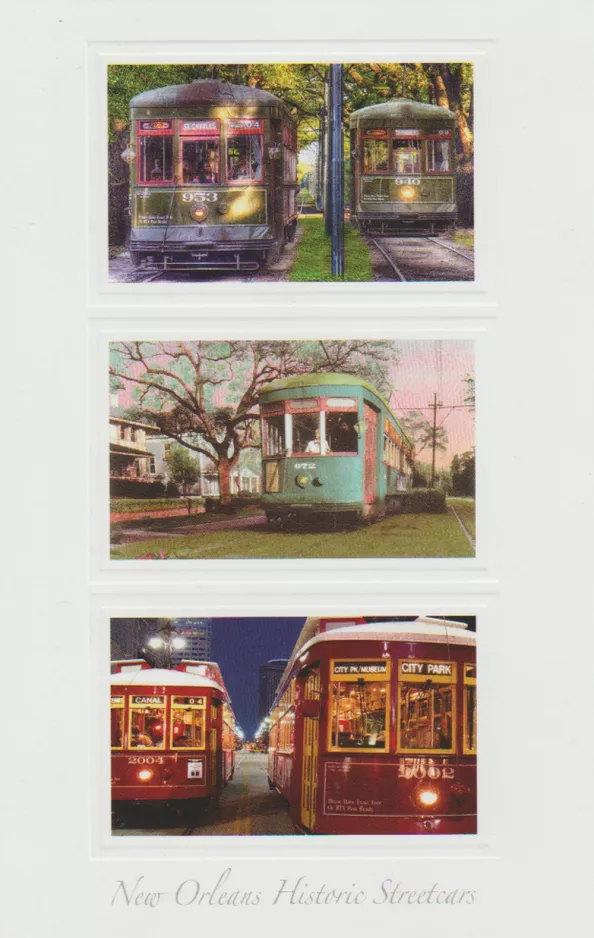 Postkort: New Orleans linje 12 St. Charles Streetcar med motorvogn 953 på S. Carrollton Avenue (2010)