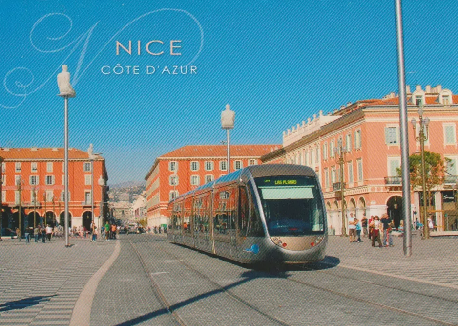 Postkort: Nice sporvognslinje 1  Nice, Place Massena (2008)