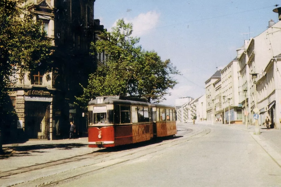 Postkort: Plauen sporvognslinje 1 i krydset Bahnhofstraße/Windmühlenstraße (1984)