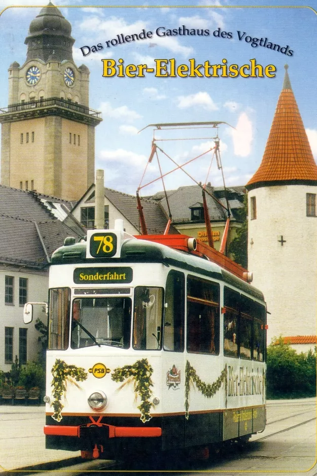 Postkort: Plauen turistlinje Stadtrundfahrten med museumsvogn 78 på Unterer Graben (1991)