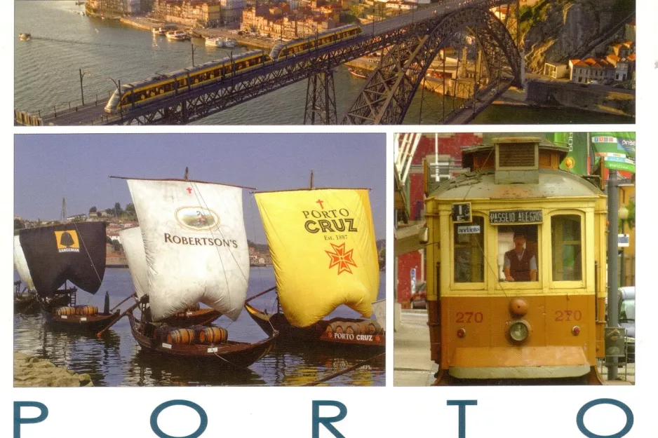 Postkort: Porto sporvognslinje 1 med motorvogn 270 på R. Nova da Alfândega (2007)