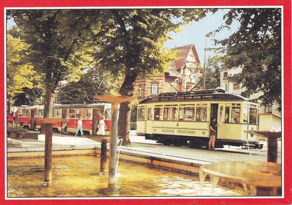 Postkort: Schwerin museumsvogn 26 på Platz der Jugend (1993)