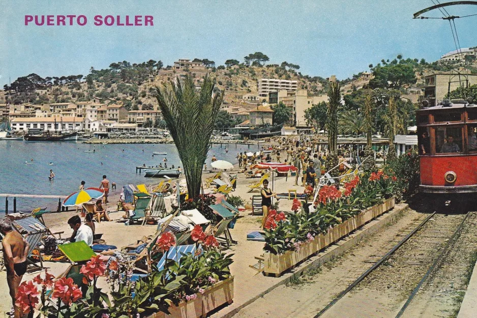 Postkort: Sóller sporvognslinje med motorvogn 2 i Puerto Soller (1965)