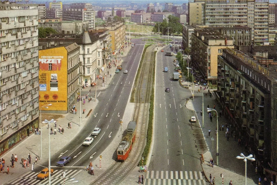 Postkort: Stettin sporvognslinje 3 på aleja Wyzwolenia (1980)