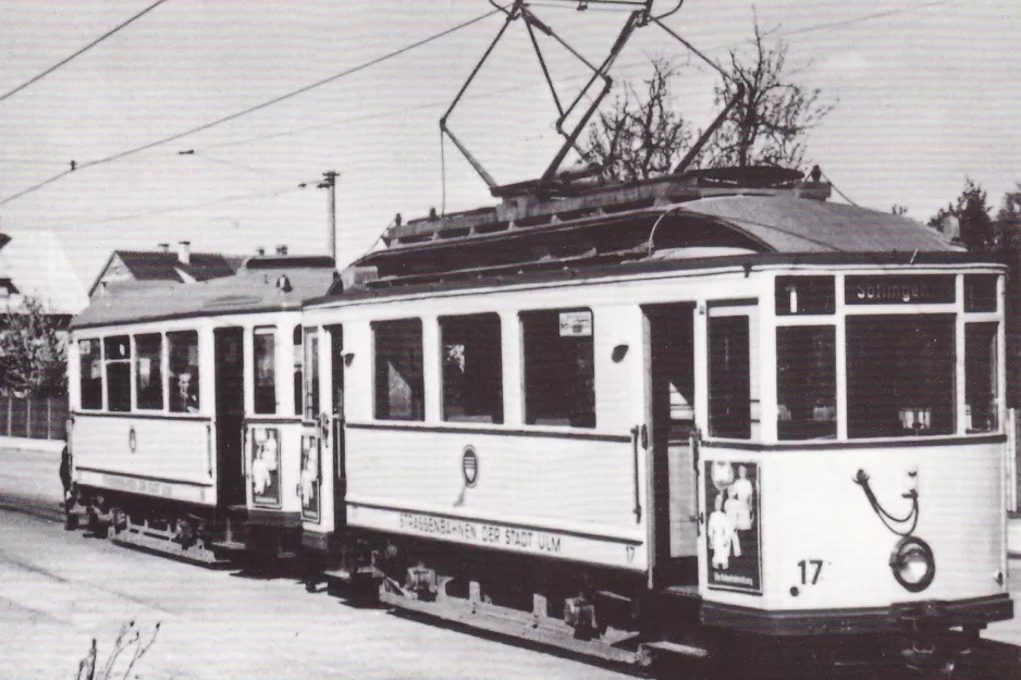 Postkort: Ulm sporvognslinje 1 med motorvogn 17 på Söflingen Straße (1936)