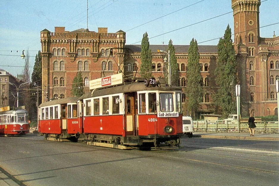 Postkort: Wien ekstralinje 231 med motorvogn 4004 på Augartenbrücke (1969)