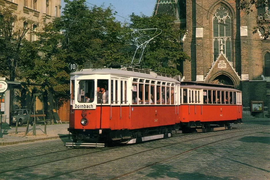 Postkort: Wien Oldtimer Tramway med motorvogn 2447 på Laurentiusplatz (1979)