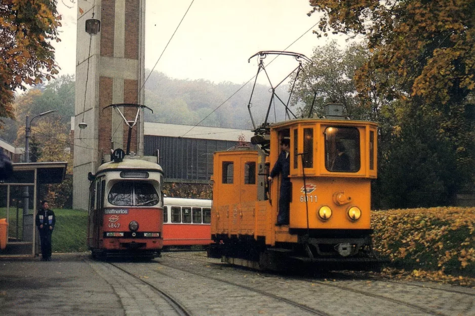 Postkort: Wien sporvognslinje 41 med ledvogn 4847 ved Pötzleinsdorf (1984)