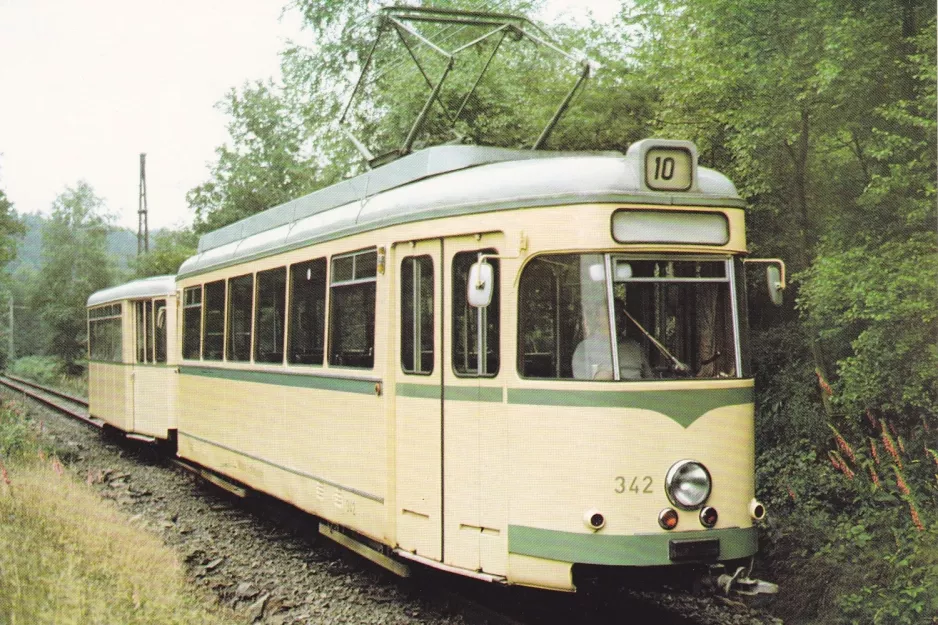 Postkort: Wuppertal BMB med motorvogn 342 på Bergischen Museumsbahnen (1995)