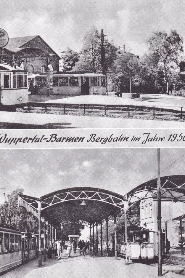 Postkort: Wuppertal kabelbane Barmer Bergbahn ved Am Clef (1950)