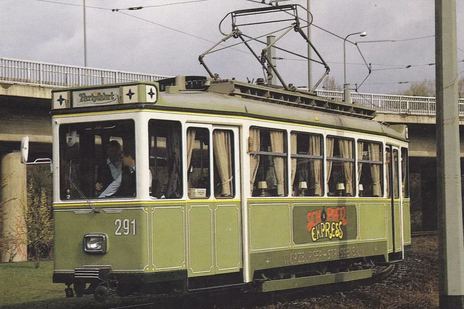 Postkort: Würzburg motorvogn 291 på Kranenkai (1987)