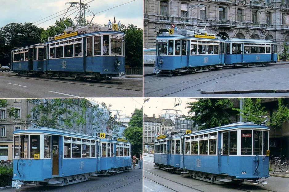 Postkort: Zürich 6 Zoo-Tram med motorvogn 1019 nær Bahnhof (1991)