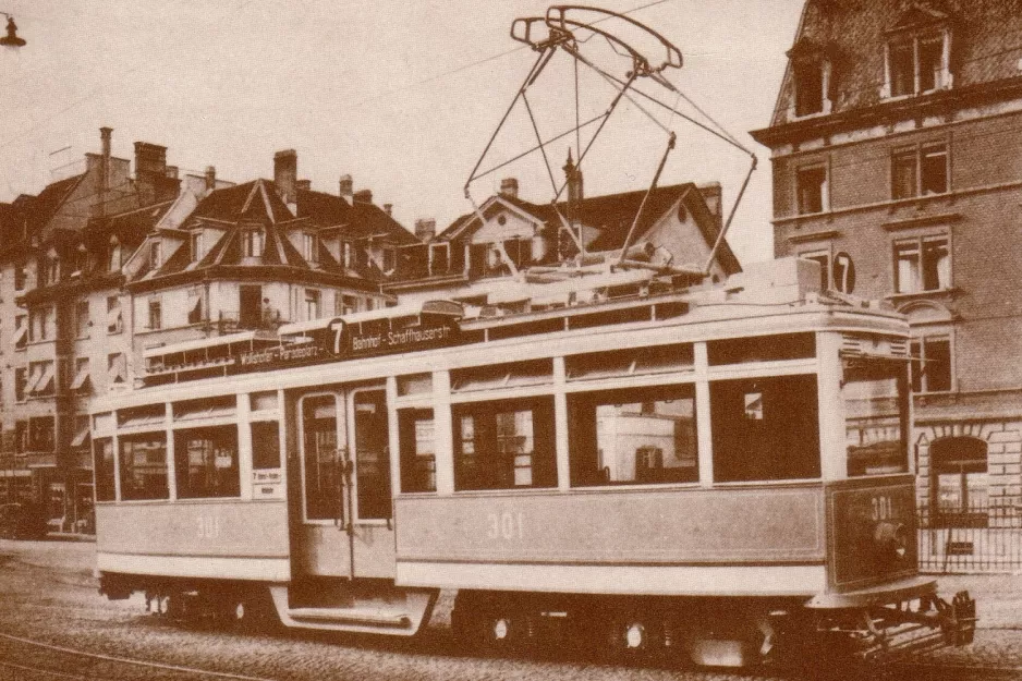 Postkort: Zürich motorvogn 301 på Badenerstrasse (1929)