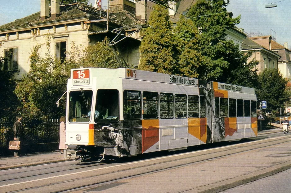 Postkort: Zürich sporvognslinje 15 med ledvogn 2093 ved Sonneggstr. (1991)