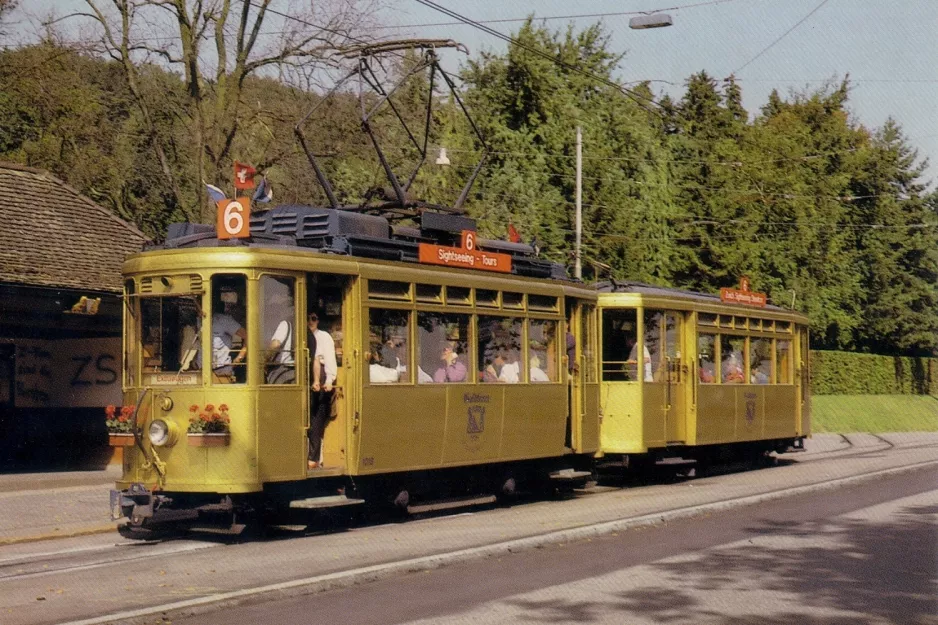 Postkort: Zürich sporvognslinje 6 med motorvogn 1018 ved Zoo (1987)