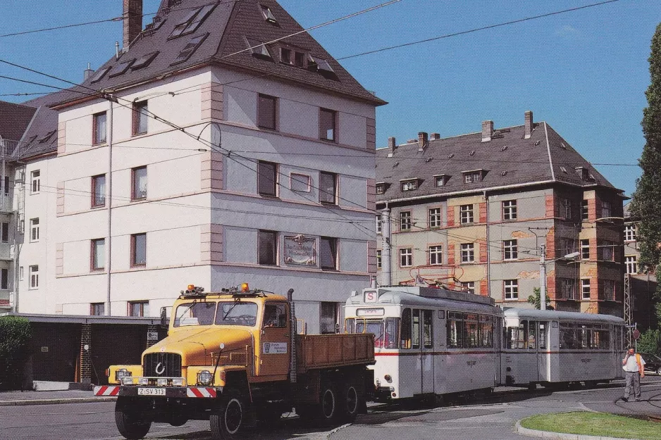 Postkort: Zwickau museumsvogn 92 ved remisen Schlachthofstr. (1998)