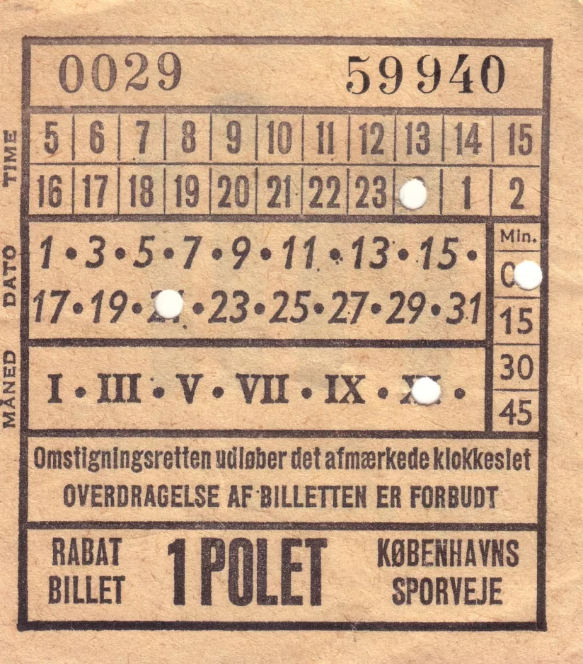 Rabatbillet: Omstigningsretten udløber det afmærkede klokkeslet
 (1965-1968)