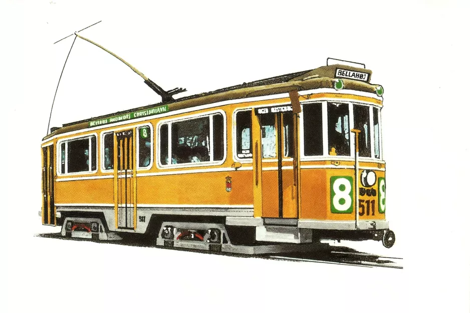 Receptkuvert: København sporvognslinje 8 med motorvogn 511  (1993)