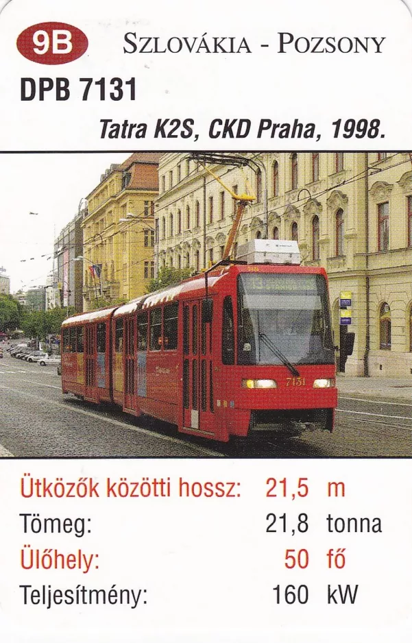 Spillekort: Bratislava sporvognslinje 13 med ledvogn 7131 i Bratislava (2014)