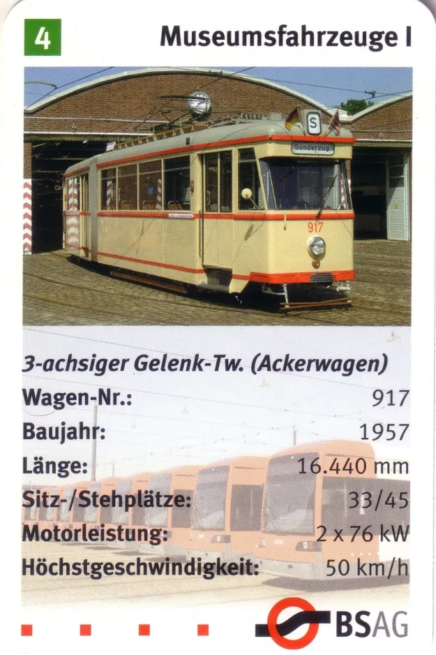 Spillekort: Bremen ledvogn 917 foran Sebaldsbrück (2006)