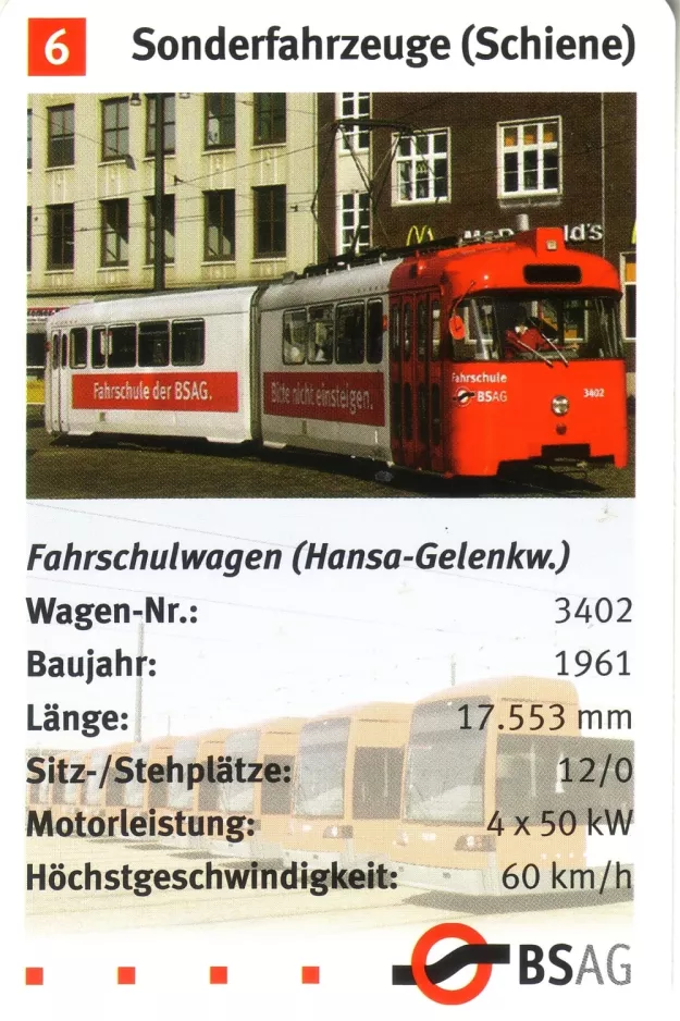 Spillekort: Bremen skolevogn 3402 på Violenstraße (2006)