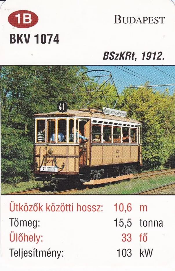 Spillekort: Budapest sporvognslinje 41 med museumsvogn 1074 (2014)