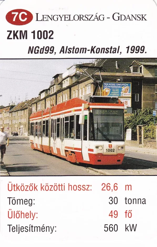 Spillekort: Gdańsk sporvognslinje 2 med ledvogn 1002 (2014)